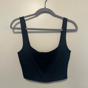Black Satin Fitted Cropped Tank